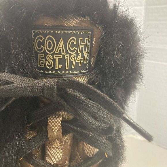 COACH Jeannie Signature Fur Lined Boots Size 7B Mid Calf Brown & Black Size 7B - Picture 8 of 10
